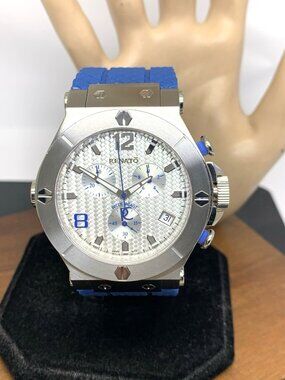 Renato Wild Beast Men's Watch Swiss Quartz Chronograph Blue Rubber Strap 46mm
